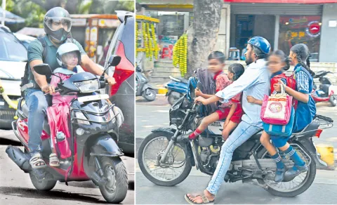 hyderabad bike safety one child helmet vs four kids risky ride