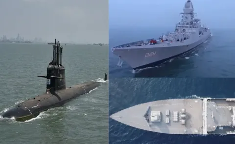 Indian Navy received delivery of three frontline naval platforms on Monday