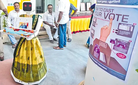 Robot welcomes voters at polling booth