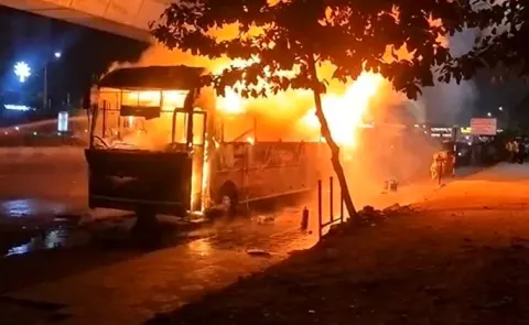 Massive Fire Engulfs Private Bus in Hyderabad Kukatpally