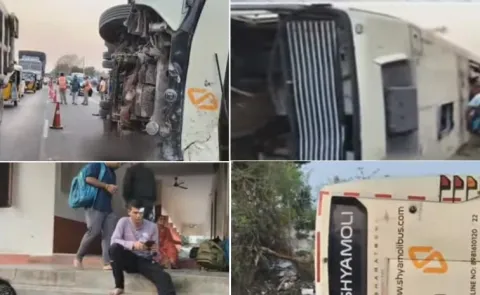 Anakapalli District: Private Travels Bus Overturns