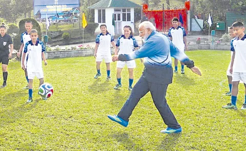 PM Modi joins youngsters for friendly football game in Gangtok during Sikkim