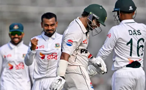Pakistan all out for 386 runs in first innings against bangladesh
