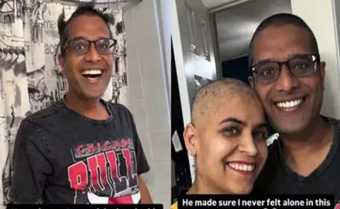  Man Shaves Head After Wife Loses Hair During Cancer Treatment