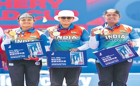India win womens recurve team gold medal In Archery World Cup