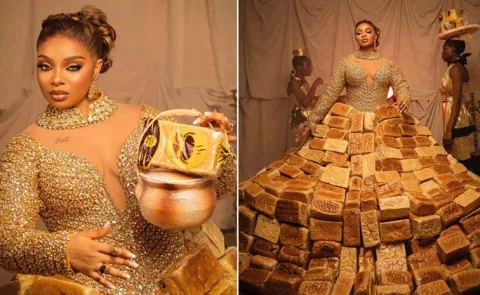 TV stars unusual dress made from 500 loaves of bread at African awards 