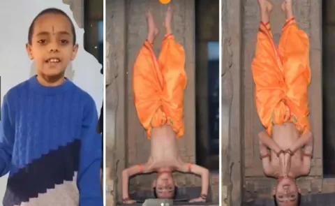 8 year old Karnataka boy recites Shiv Tandav Stotram in Shirshasana 14