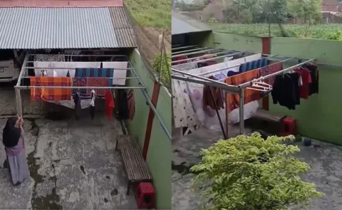 Interesting technic to dry clothes in sudden rain