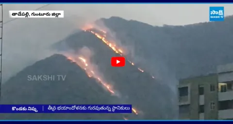 Fire Breaks Out On Tadepalli Hill In Guntur District 1