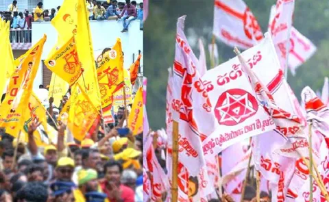 Janasena And TDP Leaders Clash At Visaka Over Flexy Photo