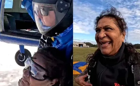 Viral Video: 73 year old woman goes skydiving after surprise from daughter
