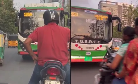 Hyderabad RTC Bus Hul Chul Biker Stop It Video Viral