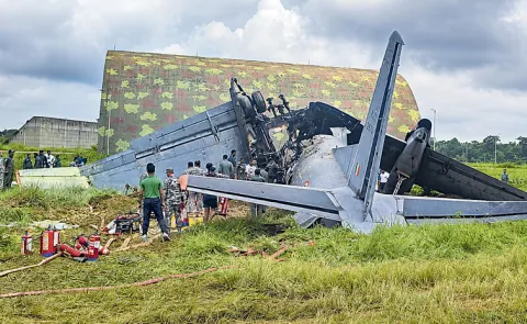 Five Indian air force staff killed as transport plane crashes in Assam