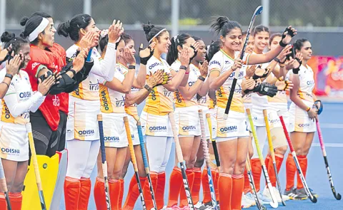 India in the semi finals of the Womens Nations Cup hockey tournament