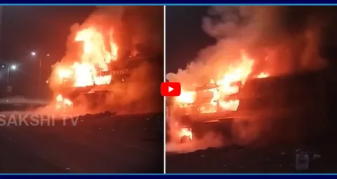 Private Travels Bus Fire Accident In Anakapalli District 1