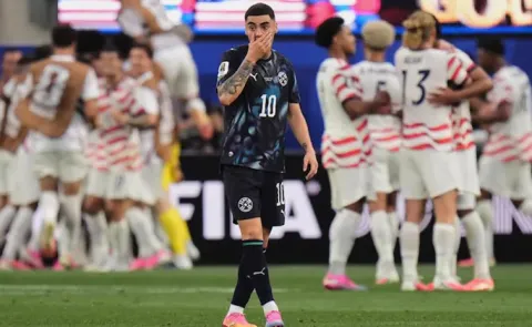 Miguel-Almiron-1st player-FIFA History-Shown-Red Card-Covering-Mouth