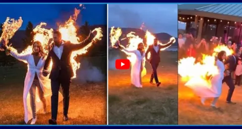 Viral Video Couples Willingly Set Themselves On Fire In Pre Wedding Event 1