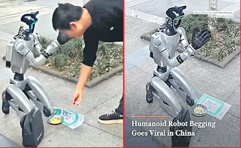 Humanoid Robot Begging In China