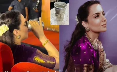 Kangana Ranaut drinks water from silver glass for pitta balance