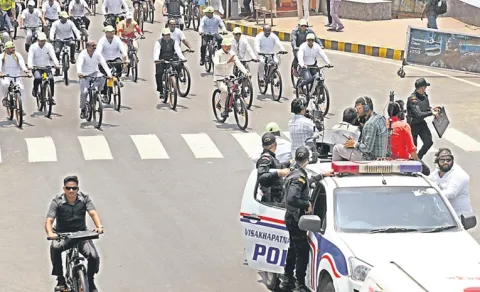 CM Chandra Babu Cycle Rally In Vizag 