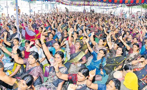 Anganwadi workers and helpers dharnas across the state