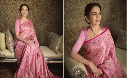 Nita Ambanis pink Banarasi silk saree pays tribute to Varanasis Gulab Holi15