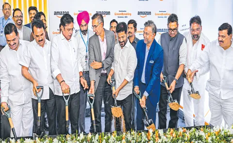 CM Revanth at foundation stone laying ceremony of Amazon Data Center
