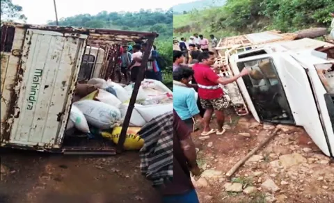 Bolero Vehicle Overturns on Paderu Ghat Road