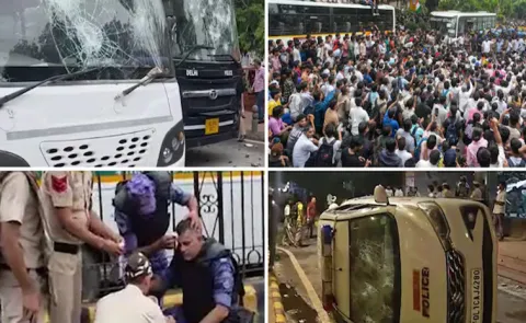 cjp protest delhi violence 70 detained 50 police injured buses attacked
