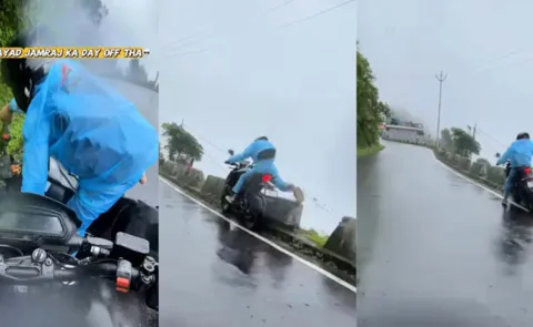 Biker looks back for a second, nearly plunges into valley Video viral