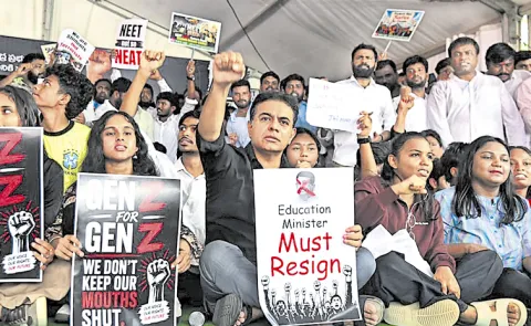 KTR Joins NEET Paper Leak Protest at Indira Park