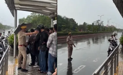 Viral Video: Police Force Commuters from Rain Shelter for VIP Convoy