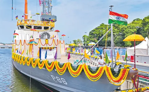 Navy launches ASW shallow watercraft Machilipatnam at Cochin shipyard