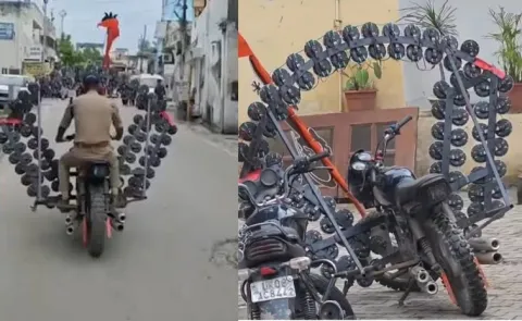 Faridabad man modifies motorcycle with 500 horns for Kanwar Yatra