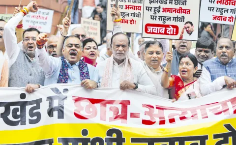 NDA MPs staged protest in Parliament premises