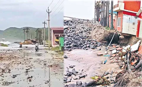 Sea has entered the shore of the Konaseema district port