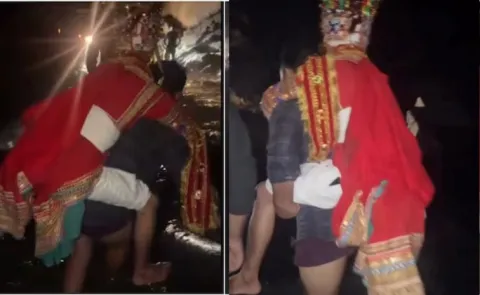  flash flood Himachal man carries groom on his back   