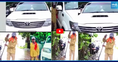 Fortuner Car Sanitation Worker Sweeps Roads Karnataka 1