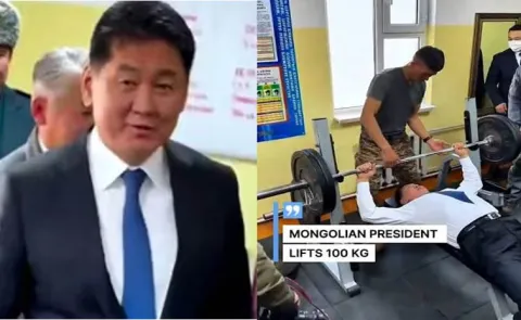 Mongolian President 58 bench presses 100kg for 20 reps Goes Viral