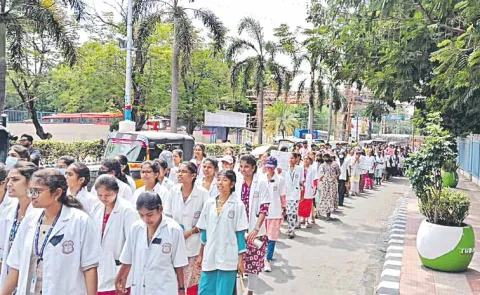 Students peacefully rallying for stipend in Tirupati