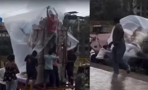 Ganesh Idol Falls During Rain in Maharashtra