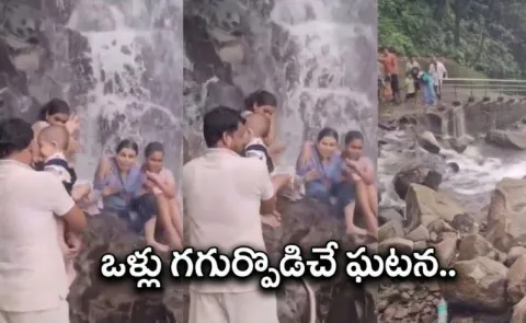  Terrifying moment snake falls on man carrying child  