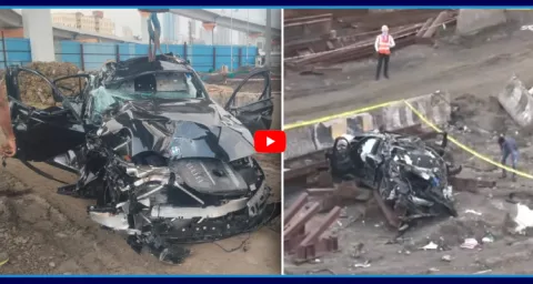 Speeding BMW Crashes On Mumbai Coastal Road 1