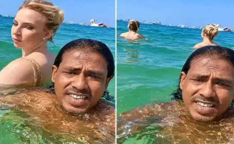 Bangladeshi Emran Hossein filming women At Dubai beach for reels9