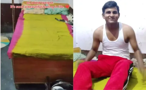 Man celebrates sleeping on a bed for the first time