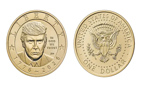 US Mint producing a gold-finished coin featuring President Trump image