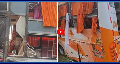 Private Travel Bus Overturns In Suryapet  1