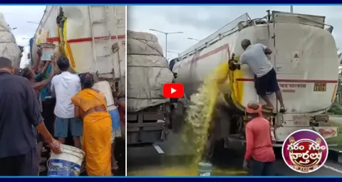 People Rush With Containers After Oil Tanker Spills On Road 1