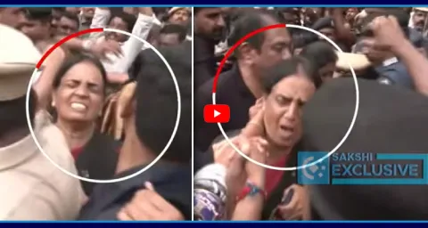 High Tension Outside Telangana Assembly Police Push Sabitha Indra Reddy 1