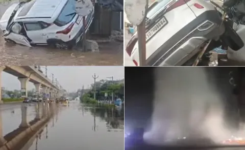 Car Hits Water Pipeline In Nagole Hyderabad